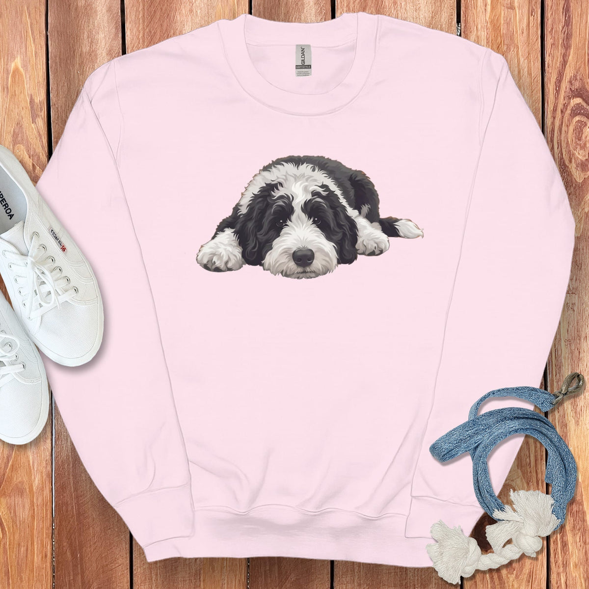 Sheepadoodle Snoozing Sweatshirt in Light Pink / S by Puppy Jo