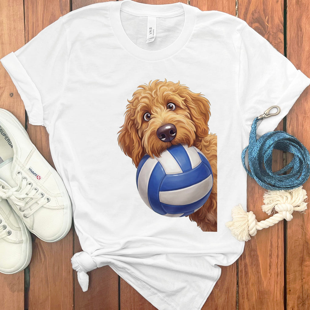 Apricot Goldendoodle Volleyball T-Shirt in White / S by Puppy Jo