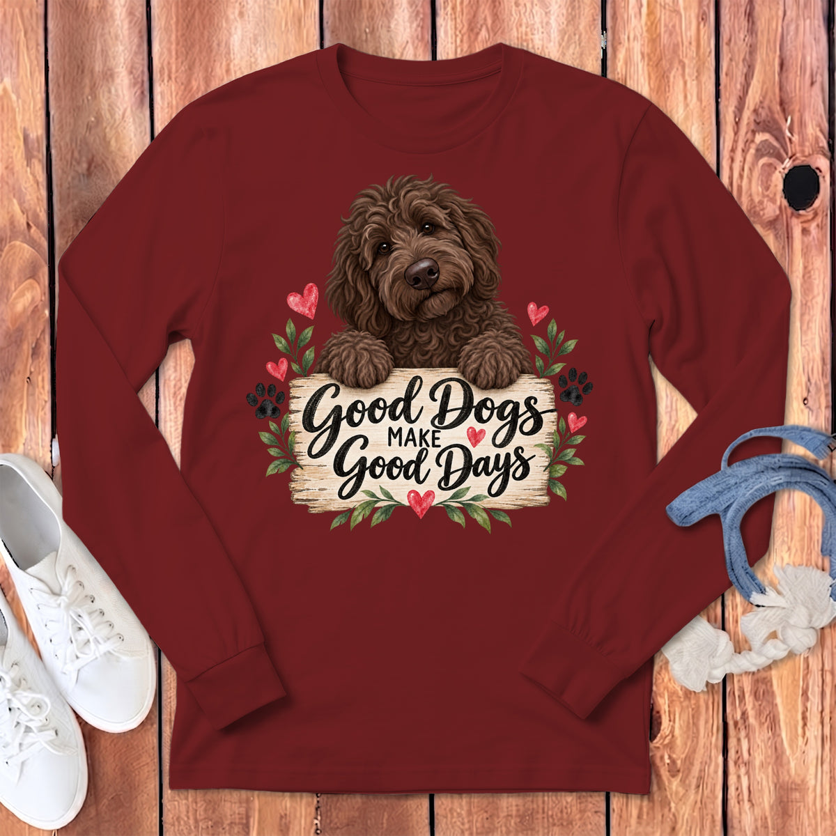 Chocolate Goldendoodle Good Days Long Sleeve T-Shirt
