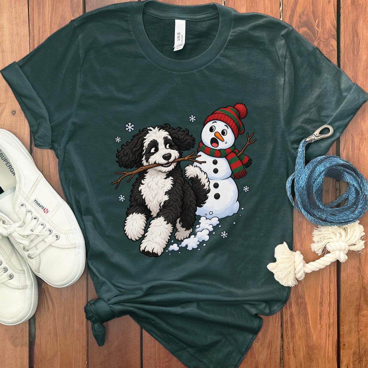Sheepadoodle Snowman T-Shirt in Forest / S by Puppy Jo