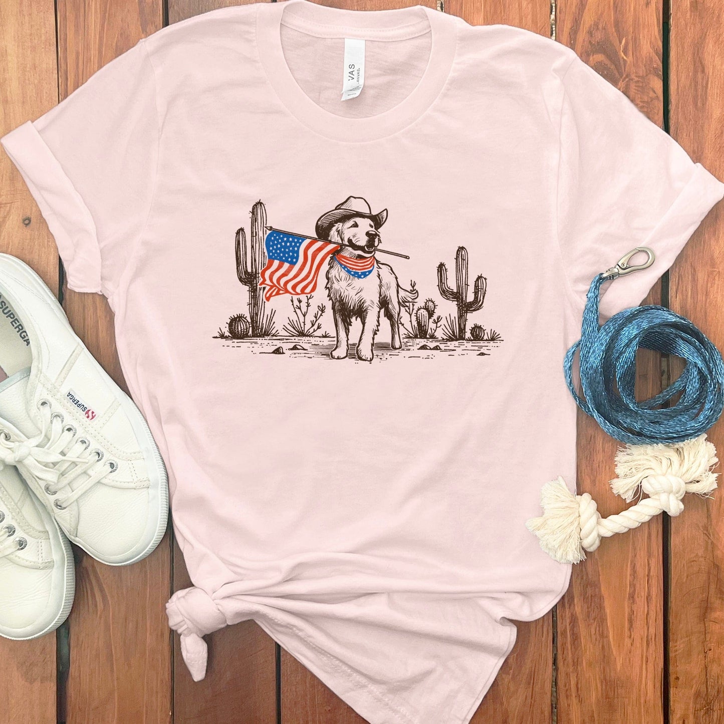 Cowboy Dog Holding American Flag Graphic Tee product type