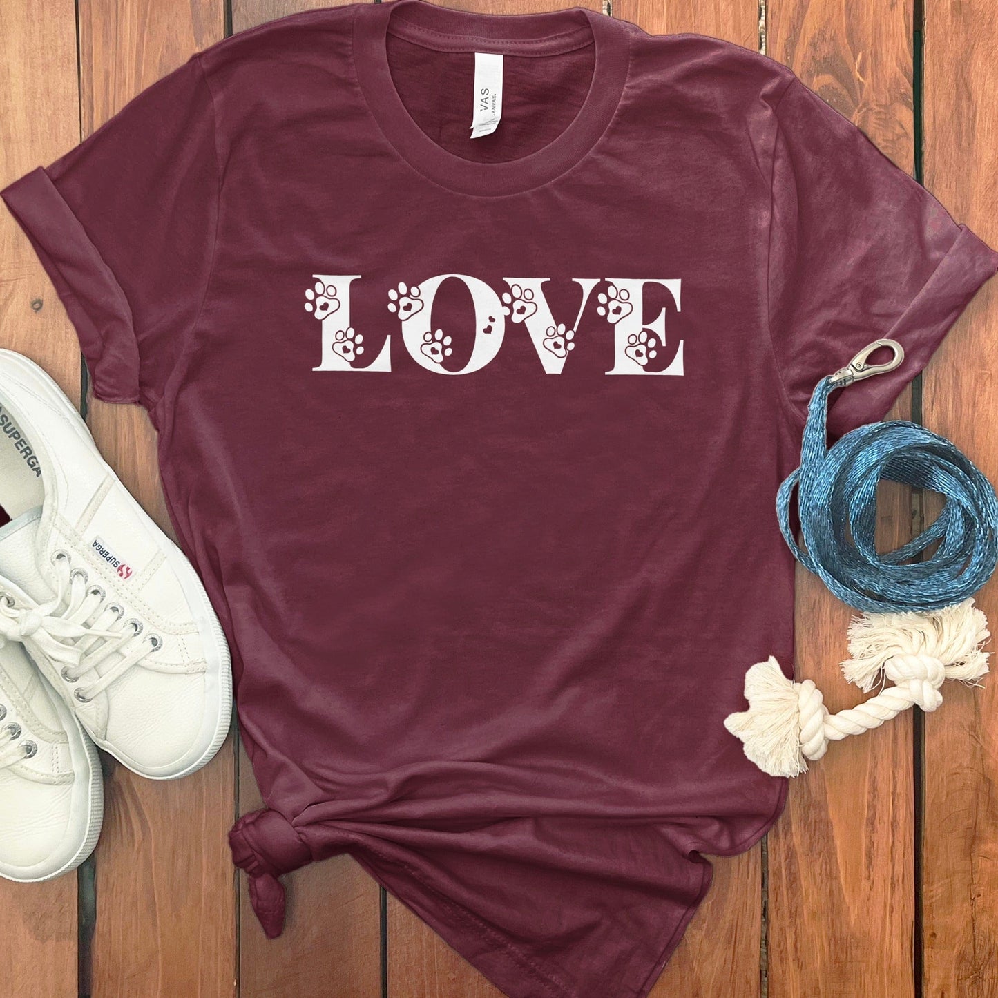 LOVE with Paw Prints Design on Burgundy T-Shirt product