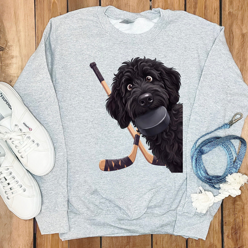 Black Goldendoodle Hockey Sweatshirt in Sport Grey / S by Puppy Jo