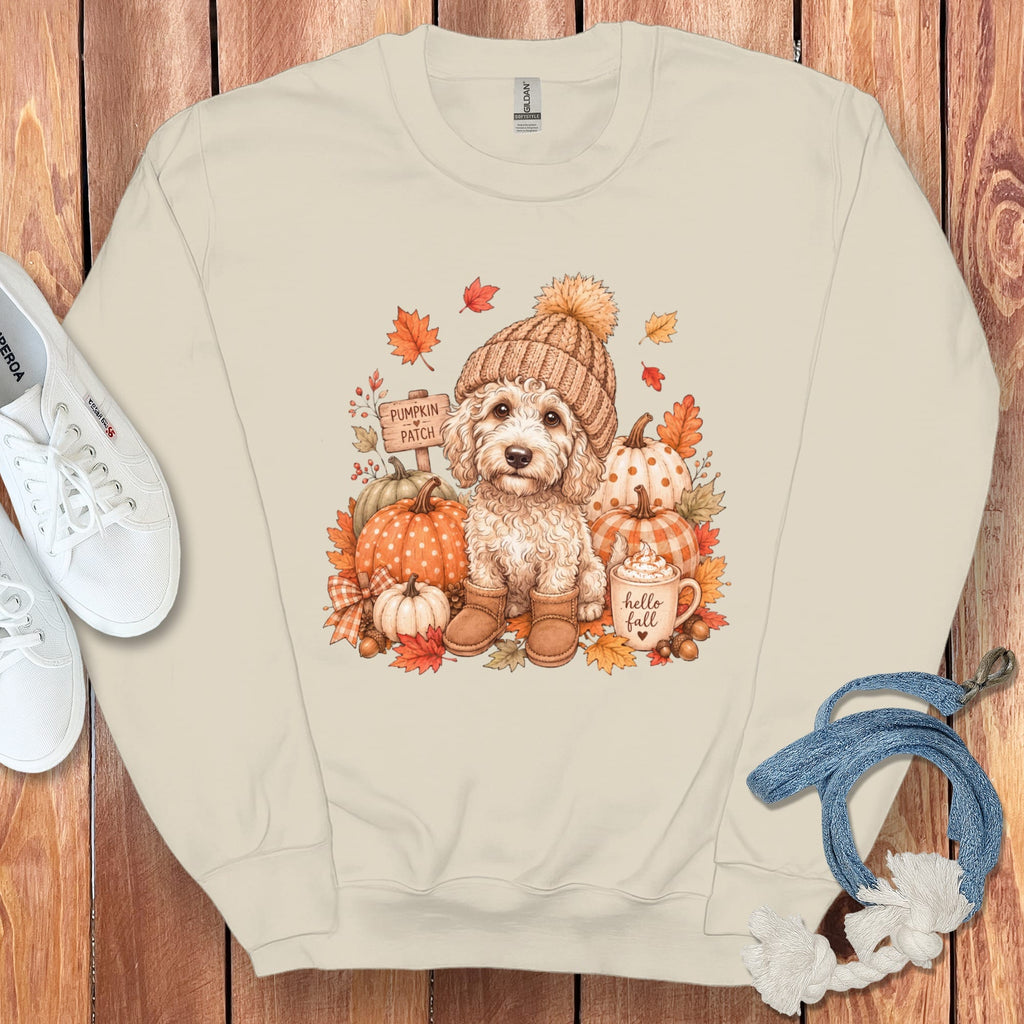 Maltipoo Pumpkin Patch Sweatshirt in Sand / S by Puppy Jo