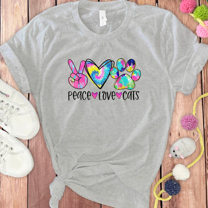 Peace Love Cats Tie Dye Paw Print Graphic Shirt product type