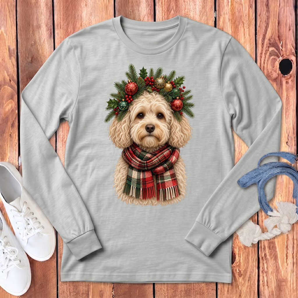 Maltipoo Holiday Crown Long Sleeve T-Shirt in Athletic Heather / S by MyDesigns