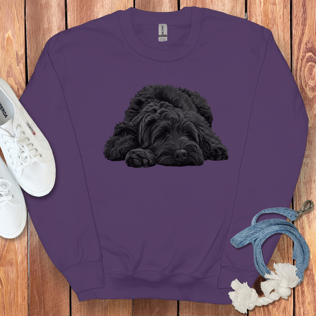Black Goldendoodle Snoozing Sweatshirt in Purple / S by Puppy Jo