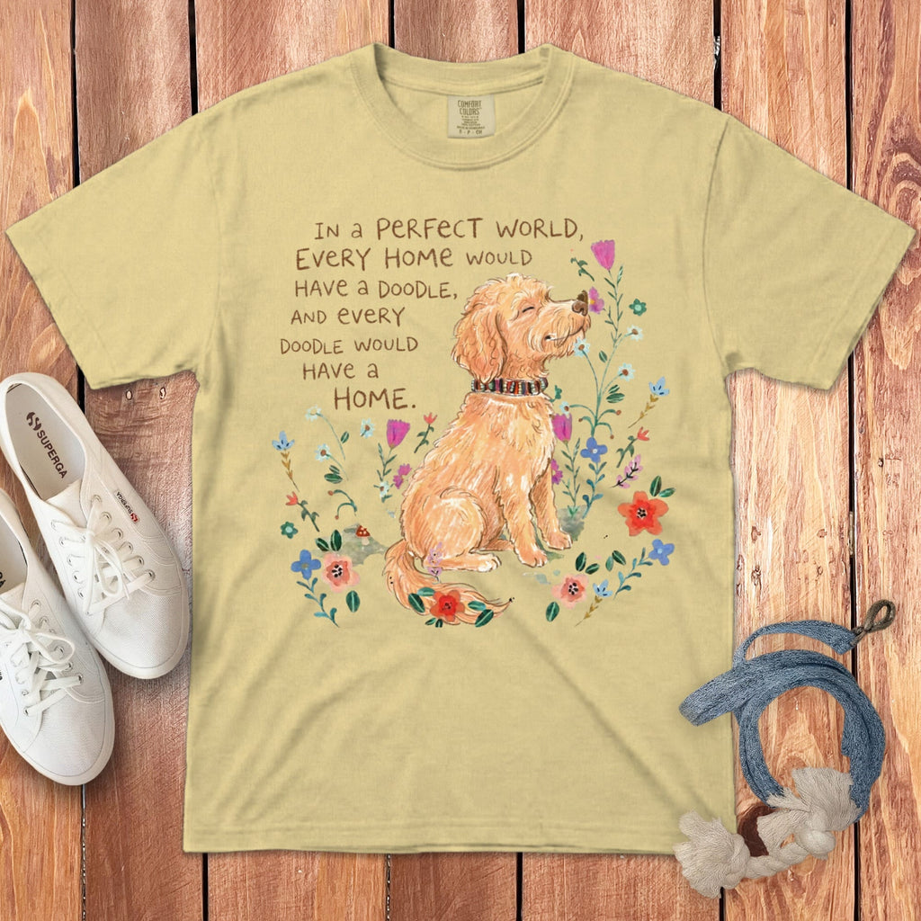 Perfect World Apricot Goldendoodle Signature T-Shirt in Butter / S by Puppy Jo