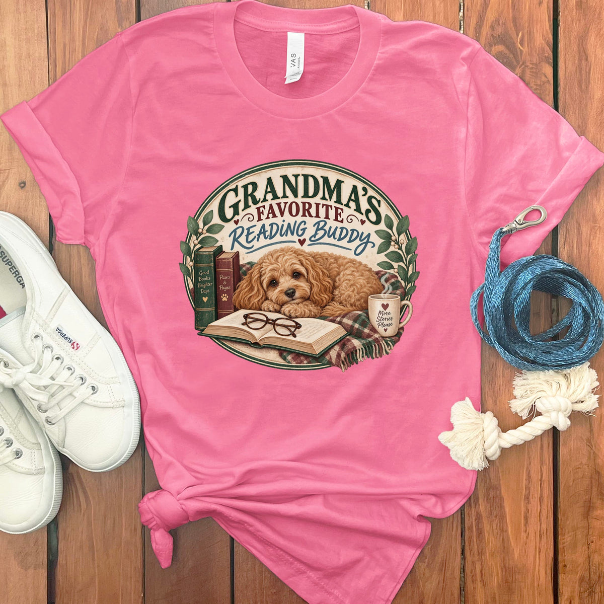 Cavapoo Reading Buddy T-Shirt in Charity Pink / S by Puppy Jo