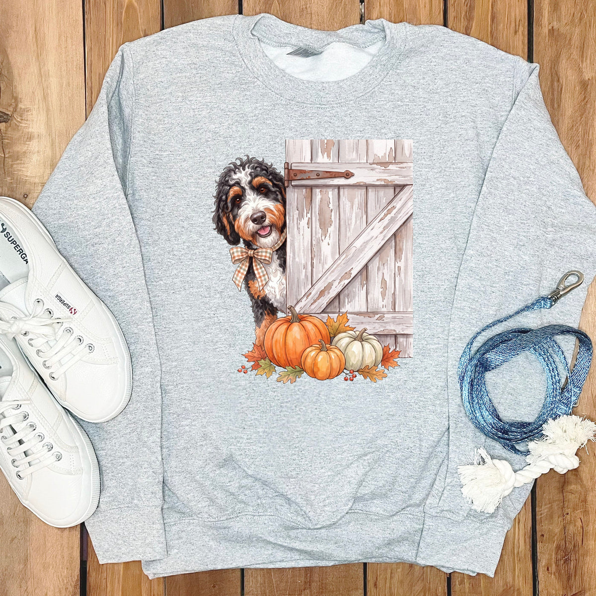 Bernedoodle Barn Peeking Sweatshirt in Sport Grey / S by Puppy Jo