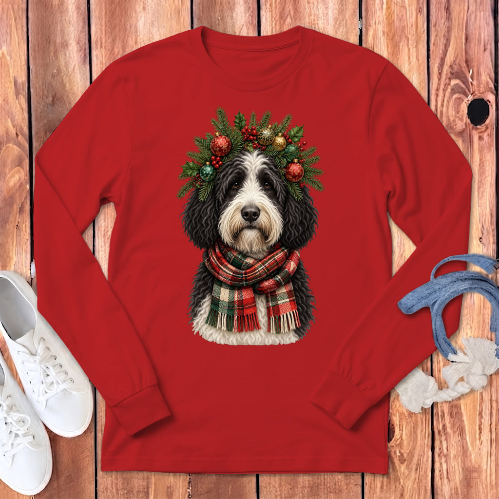 Sheepadoodle Holiday Crown Long Sleeve T-Shirt in Red / S by MyDesigns