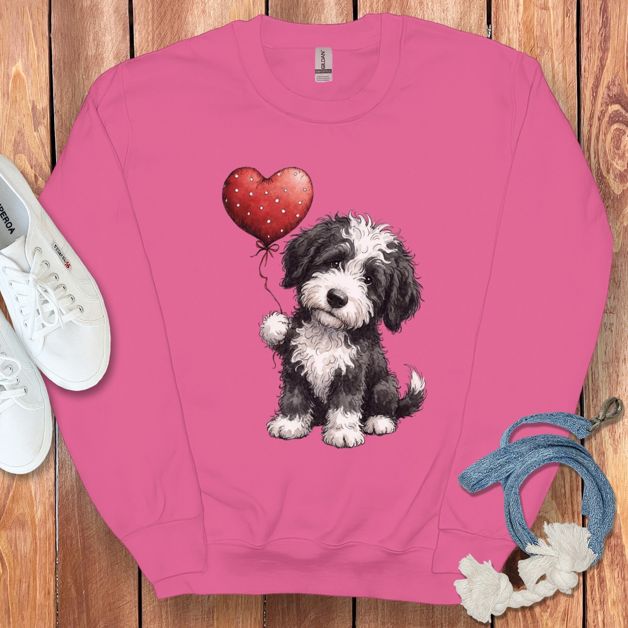 Cute Puppy Holding Heart Balloon Sweatshirt