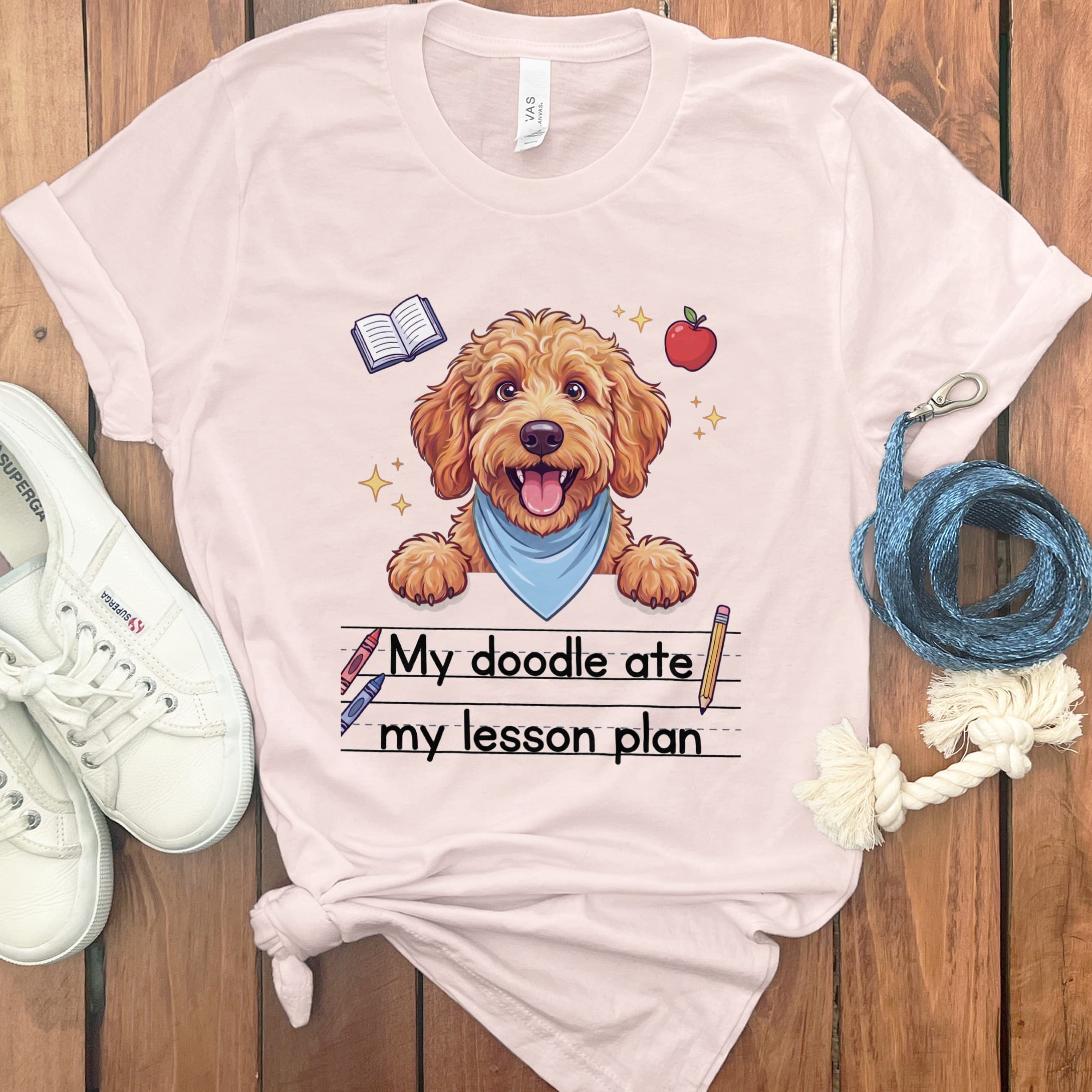 Apricot Goldendoodle Ate Lesson T-Shirt in Soft Pink / S by Puppy Jo