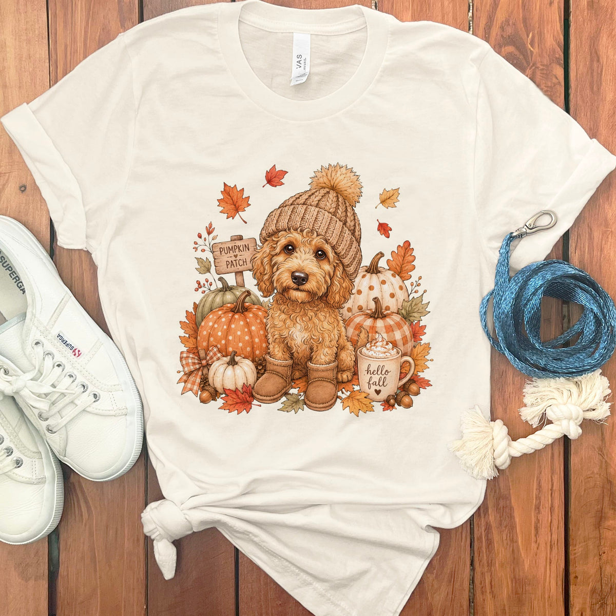 Apricot Goldendoodle Pumpkin Patch T-Shirt in Natural / S by Puppy Jo