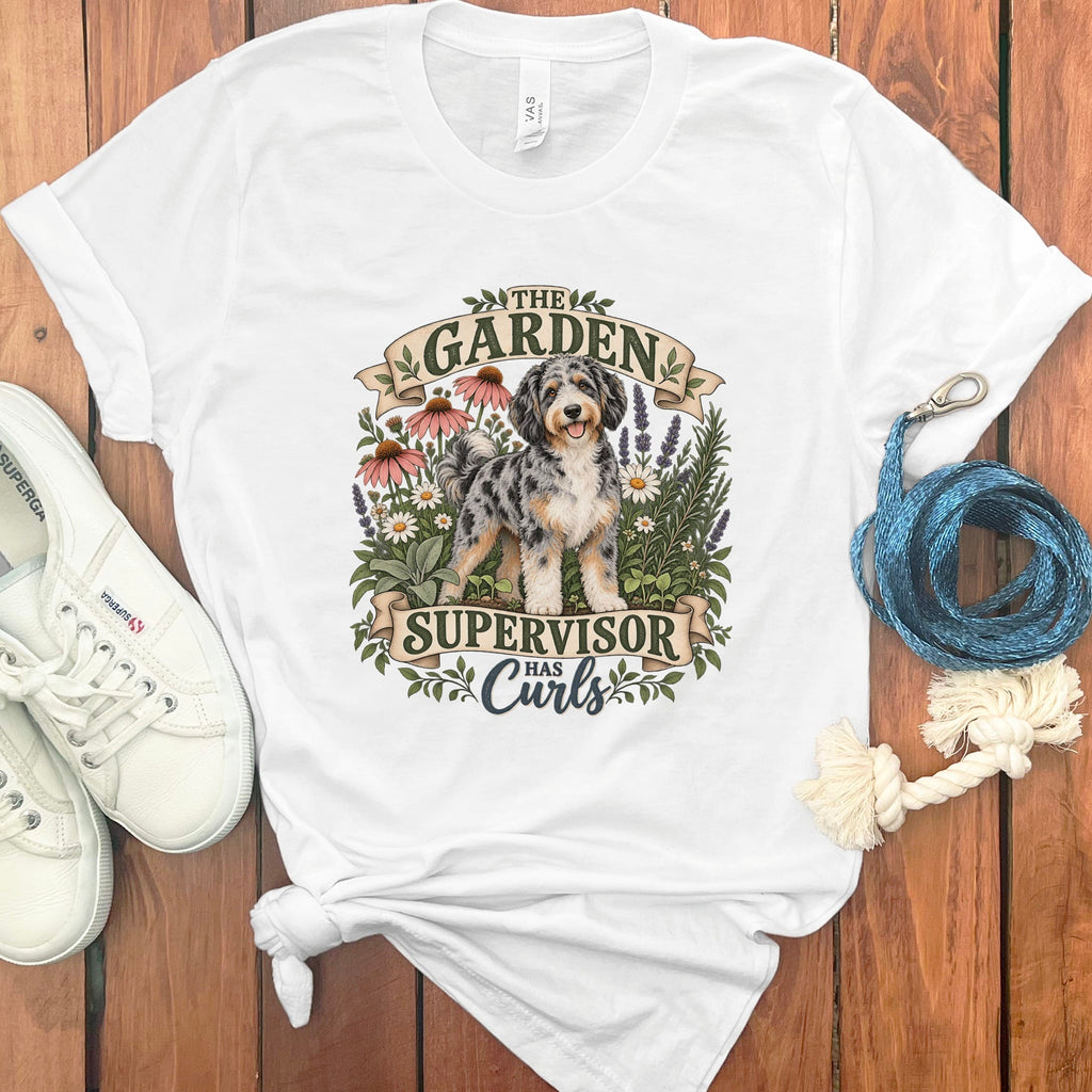Aussiedoodle Garden Supervisor T-Shirt in White / S by Puppy Jo