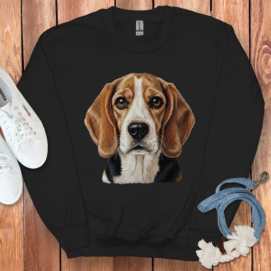 Realistic Beagle Dog Print Black Crewneck Sweatshirt