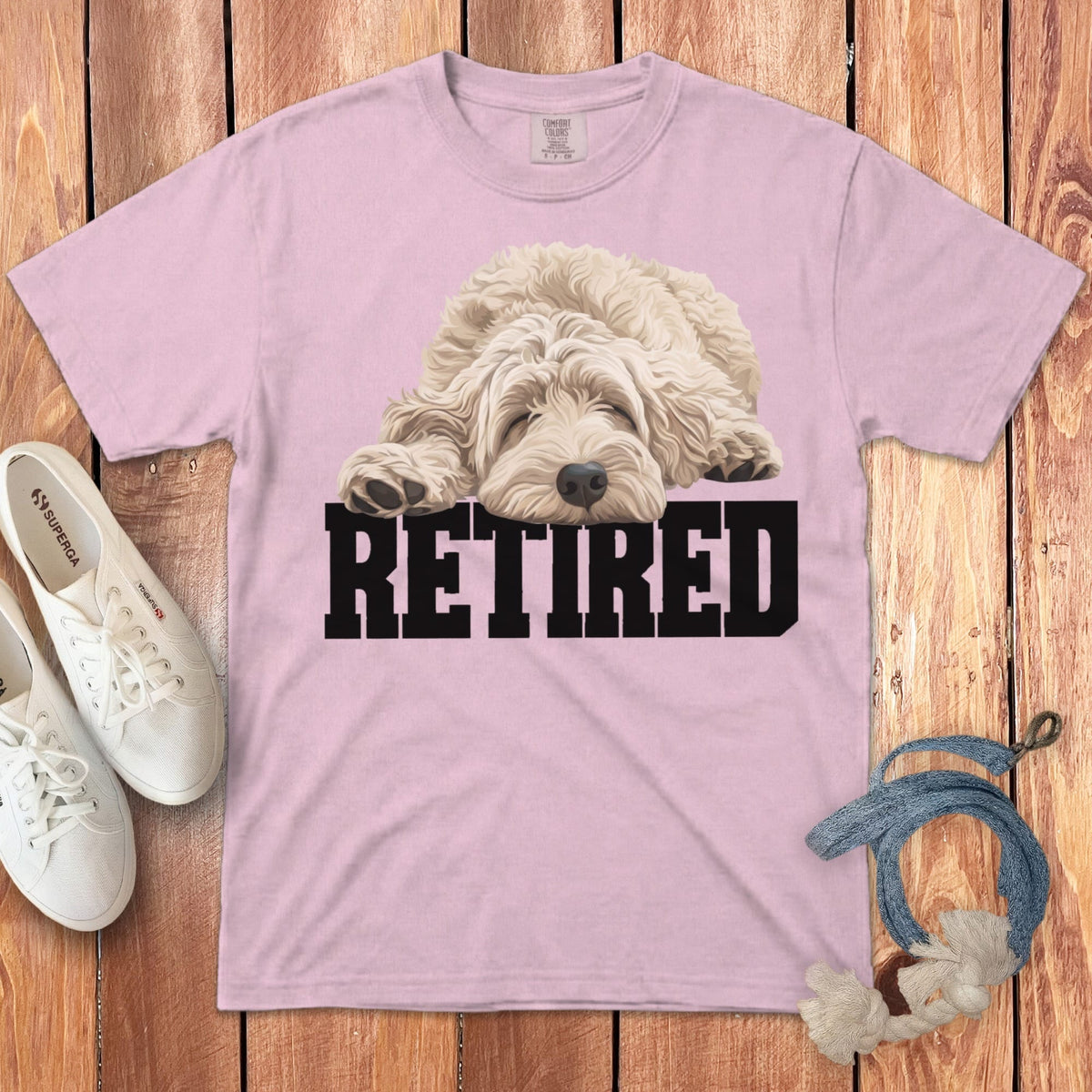 Retired Sleeping Cream Goldendoodle Signature T-Shirt in Blossom / S by Puppy Jo