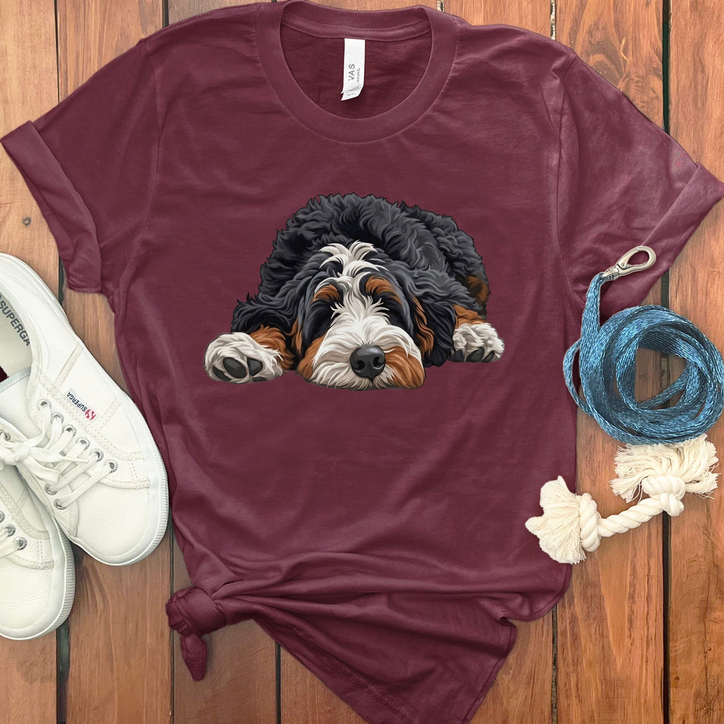 Bernedoodle Snoozing T-Shirt in Maroon / S by Puppy Jo