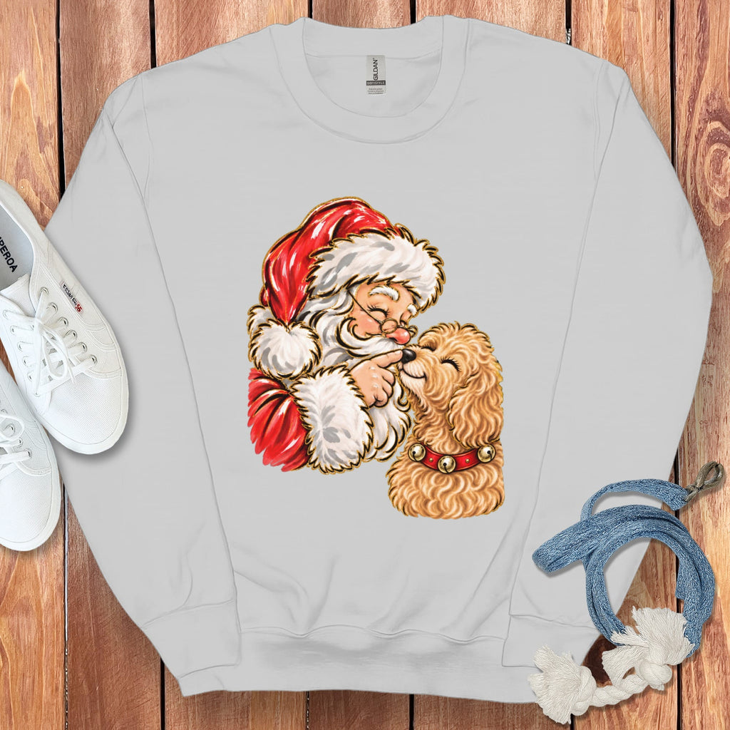 Apricot Goldendoodle Santa Kiss Sweatshirt in Sport Grey / S by Puppy Jo