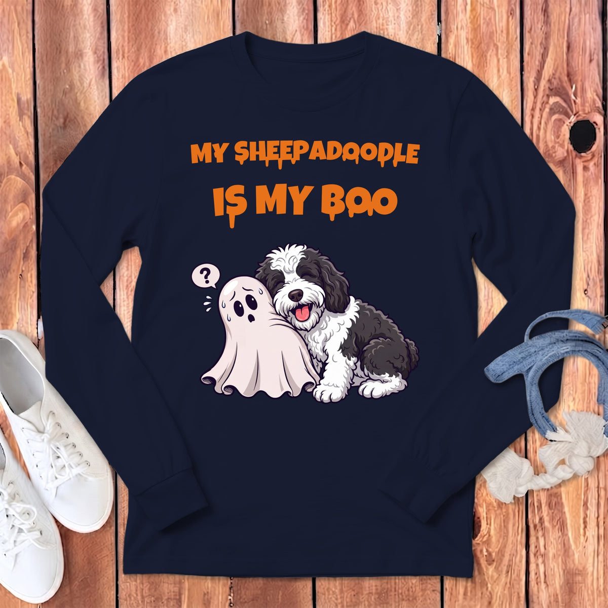 Sheepadoodle My Boo Long Sleeve T-Shirt in Navy / S by Puppy Jo