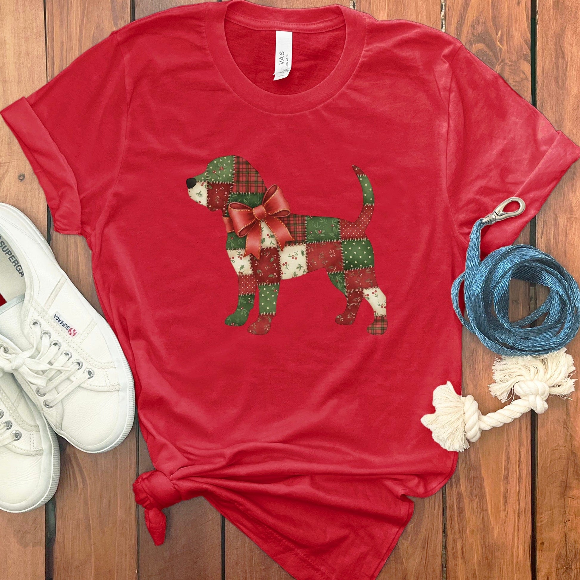 Patchwork Dog with Bow Red Graphic T-Shirt product