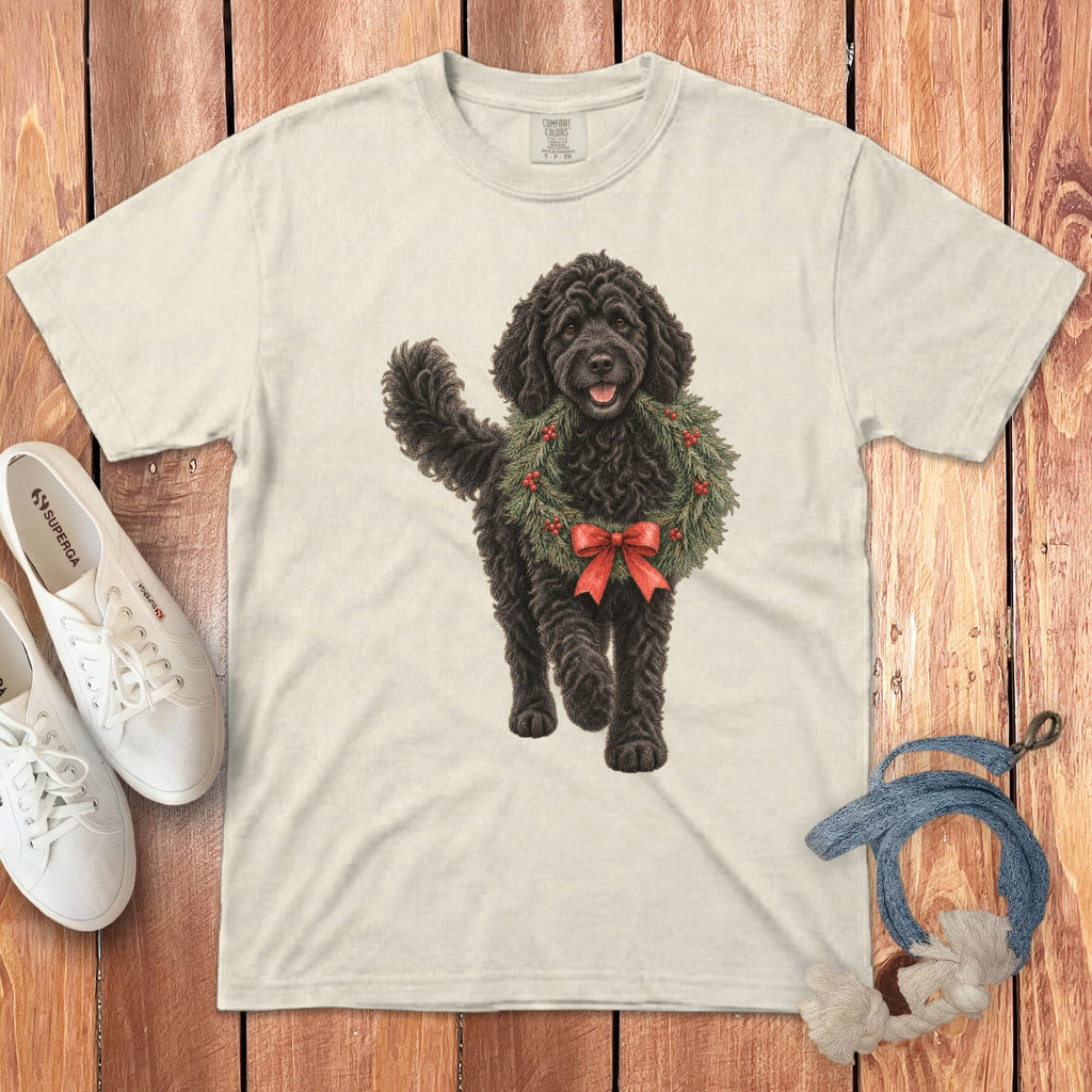 Black Goldendoodle Wreath Signature T-Shirt in Ivory / S by Puppy Jo