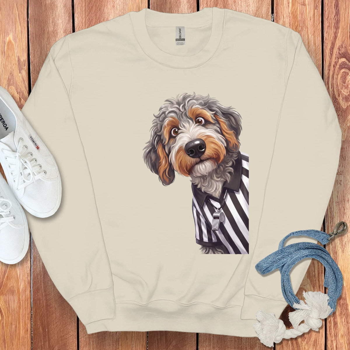 Aussiedoodle Football Referee Sweatshirt in Sand / S by Puppy Jo