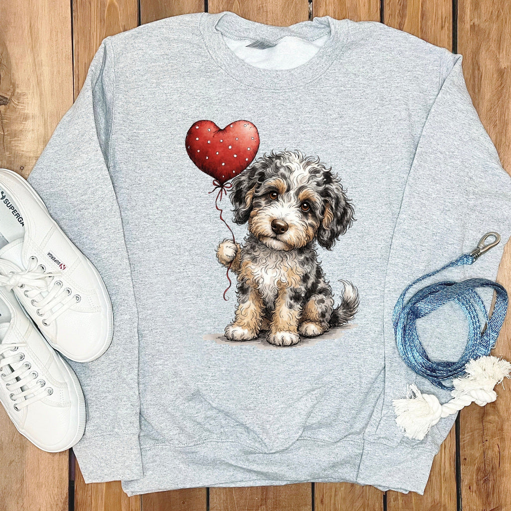 Cute Puppy with Heart Balloon Print Sweatshirt