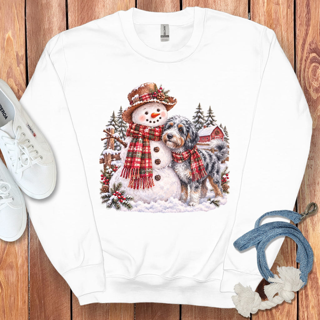 Aussiedoodle Christmas Snowman Sweatshirt in White / S by Puppy Jo