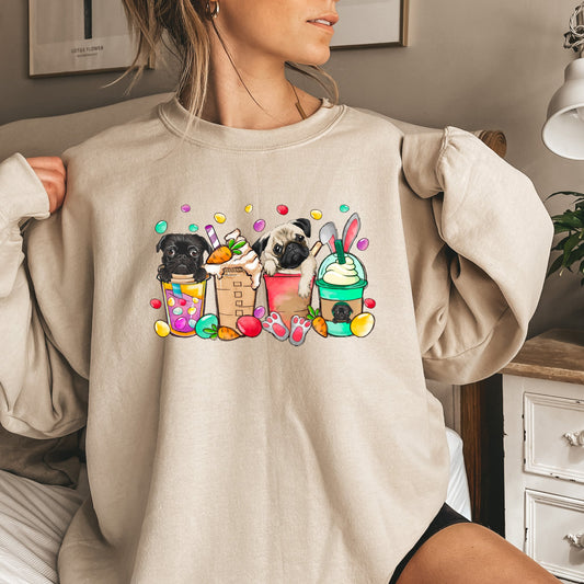 Easter Pugs and Coffee Sweatshirt - PuppyJo Sweatshirt