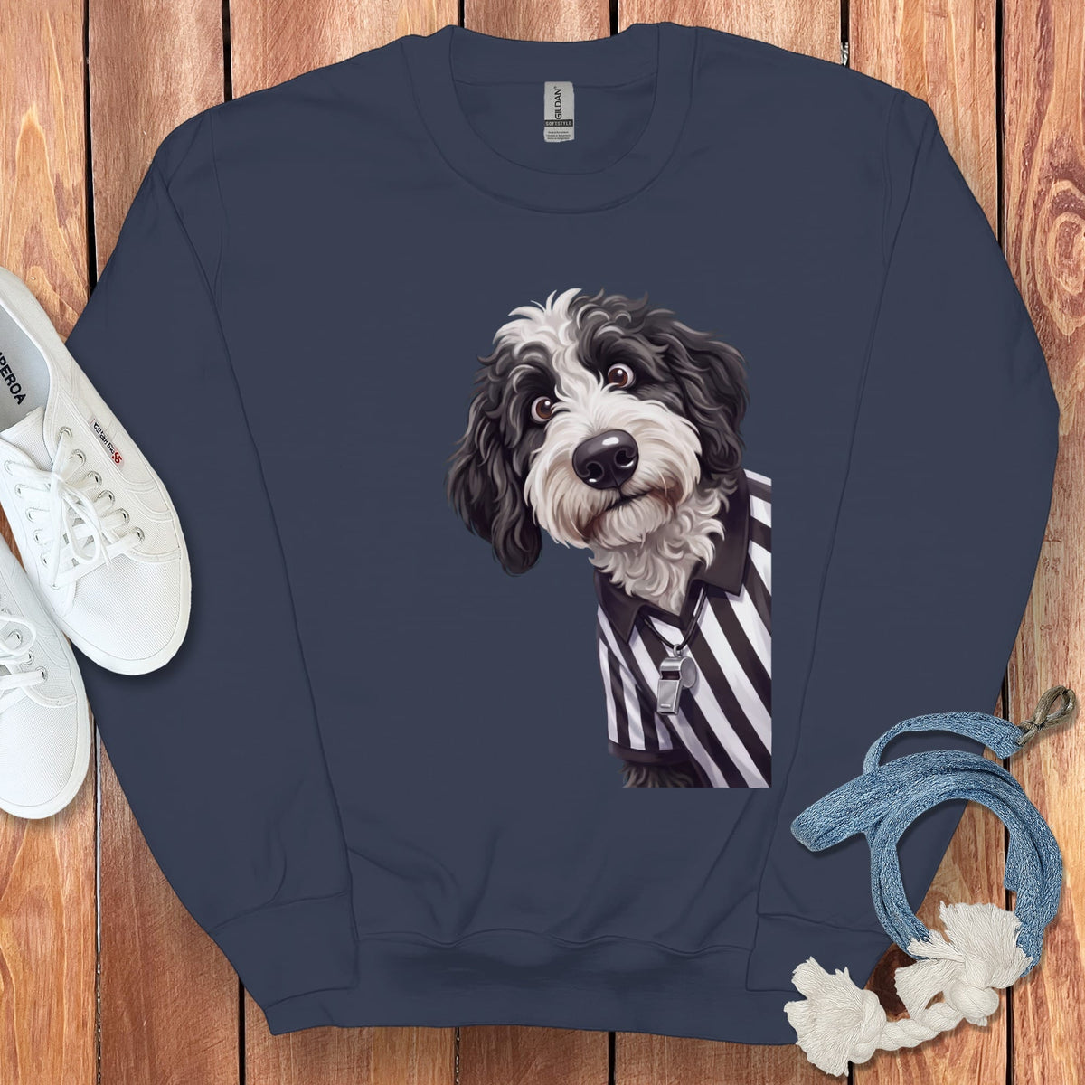 Sheepadoodle Football Referee Sweatshirt in Navy / S by Puppy Jo