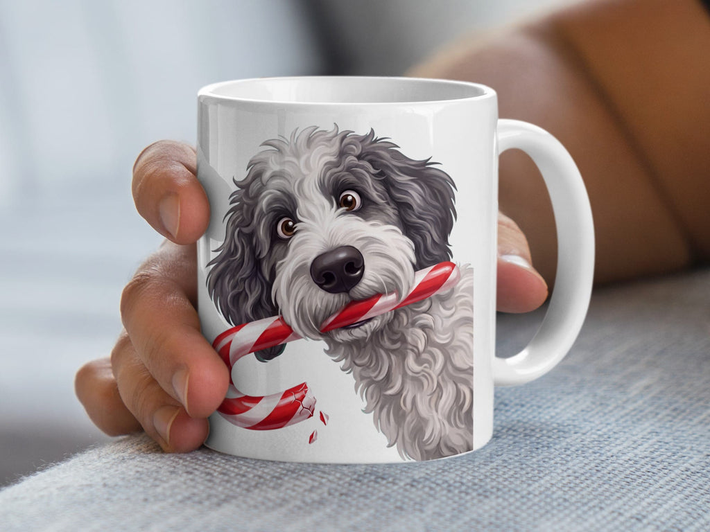 Sheepadoodle Candy Cane Thief Mug in by Puppy Jo