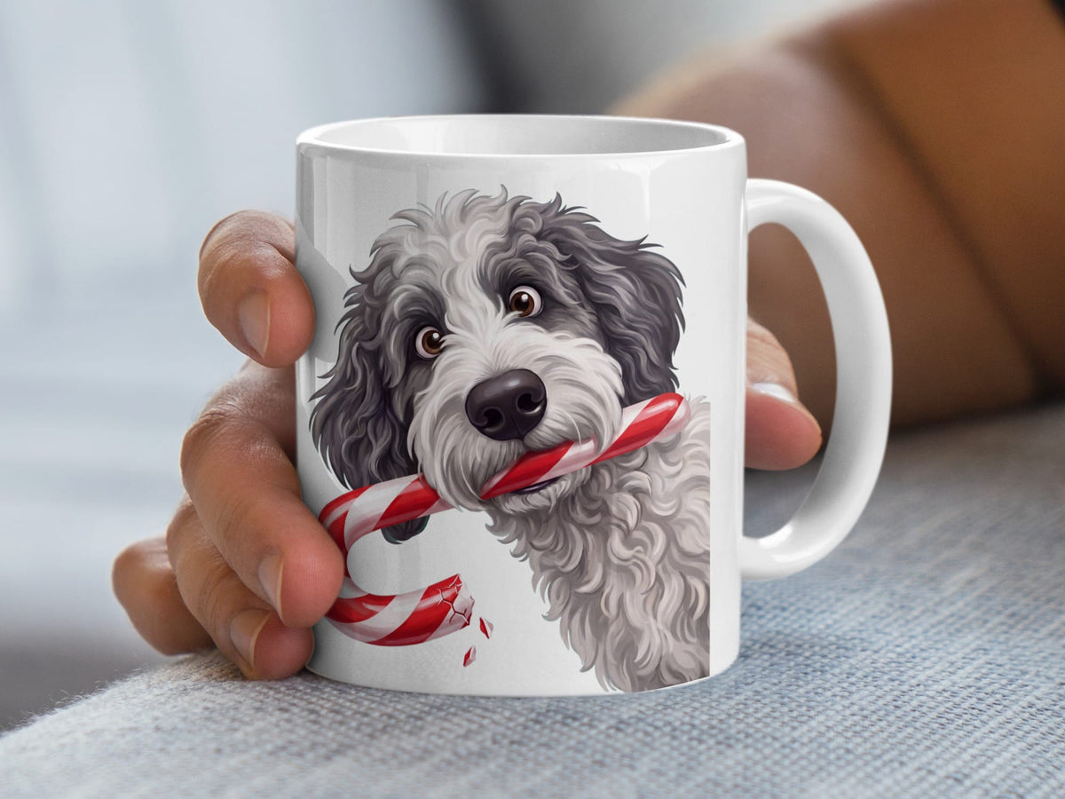 Sheepadoodle Candy Cane Thief Mug in by Puppy Jo