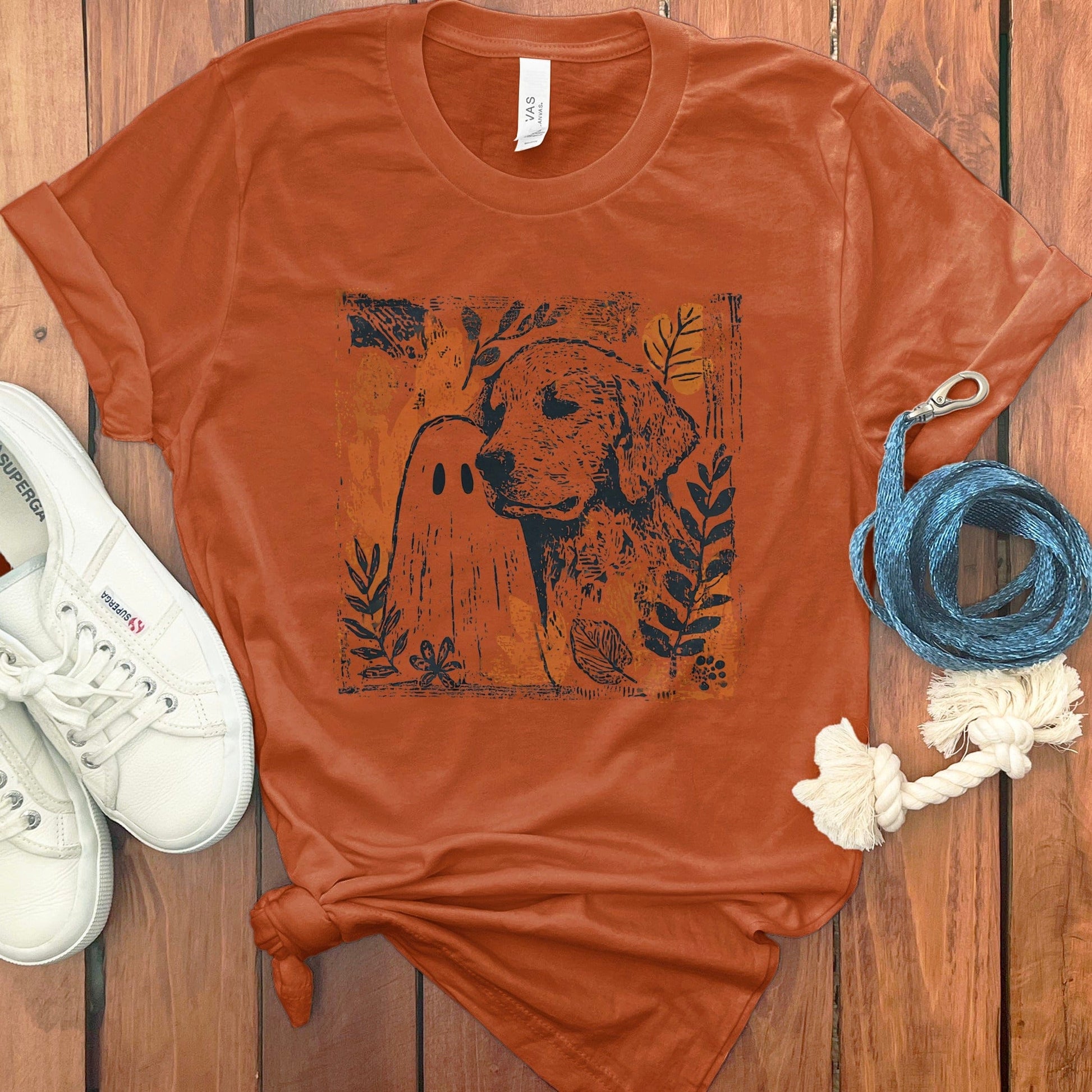Ghost and Dog Halloween Orange Graphic Tee product