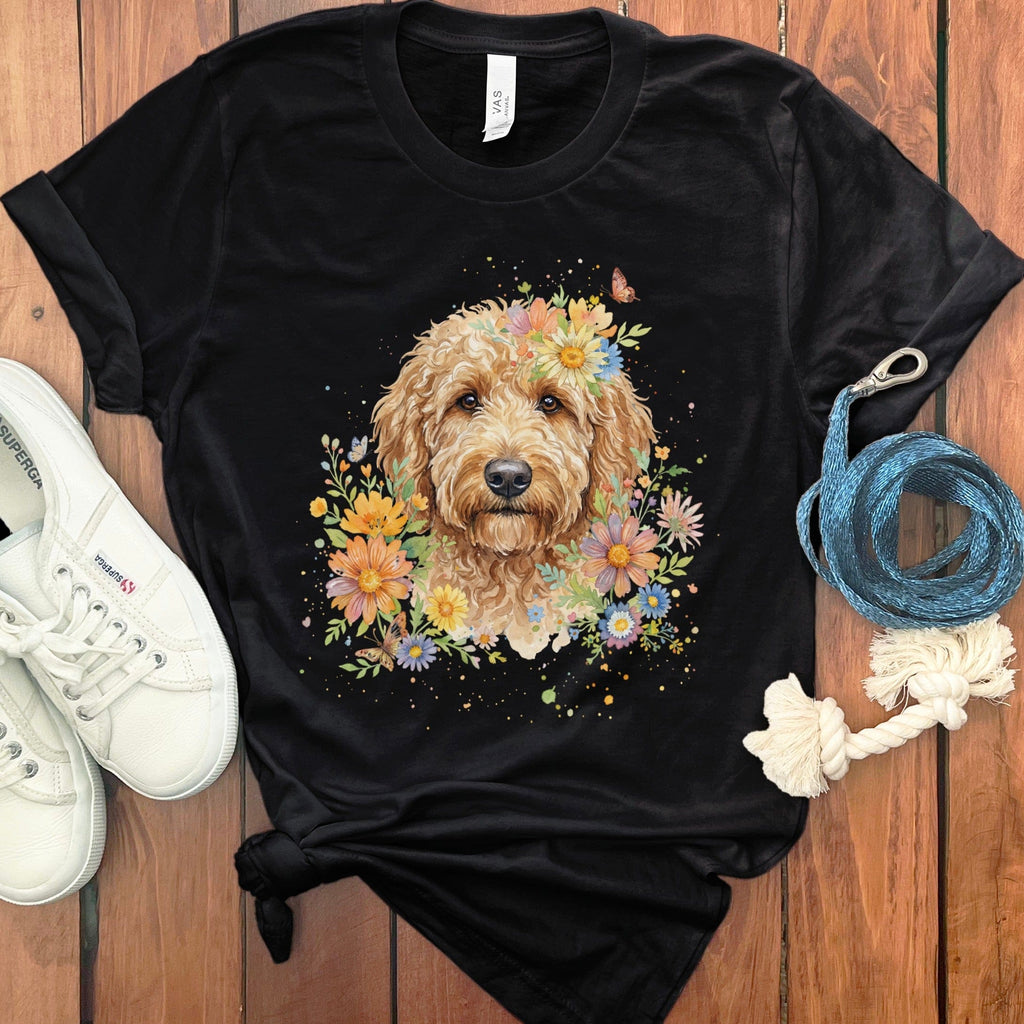 Floral Golden Doodle Design Printed Graphic T-shirt