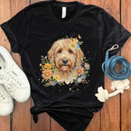 Floral Golden Doodle Design Printed Graphic T-shirt