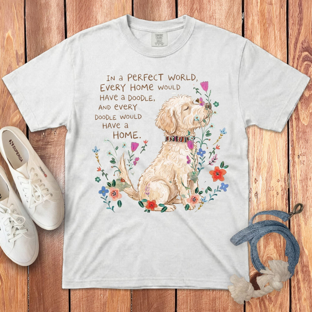 Perfect World Cream Goldendoodle Signature T-Shirt in White / S by Puppy Jo