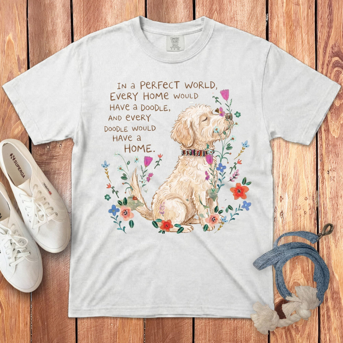 Perfect World Cream Goldendoodle Signature T-Shirt in White / S by Puppy Jo