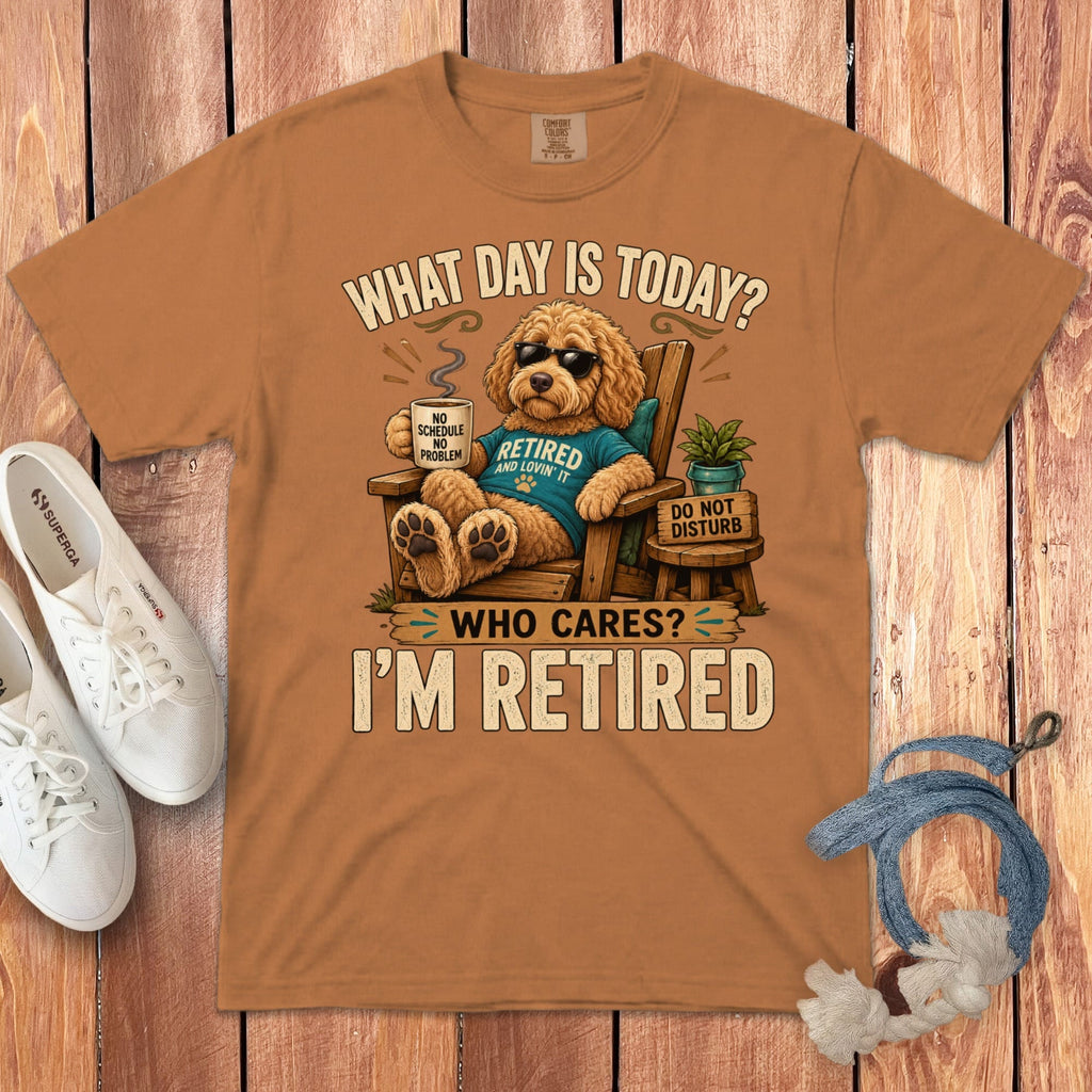 I'm Retired Apricot Goldendoodle Signature T-Shirt in Yam / S by Puppy Jo