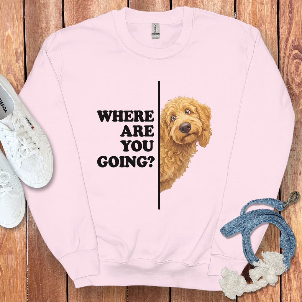 Where Going Apricot Goldendoodle Sweatshirt in Light Pink / S by Puppy Jo