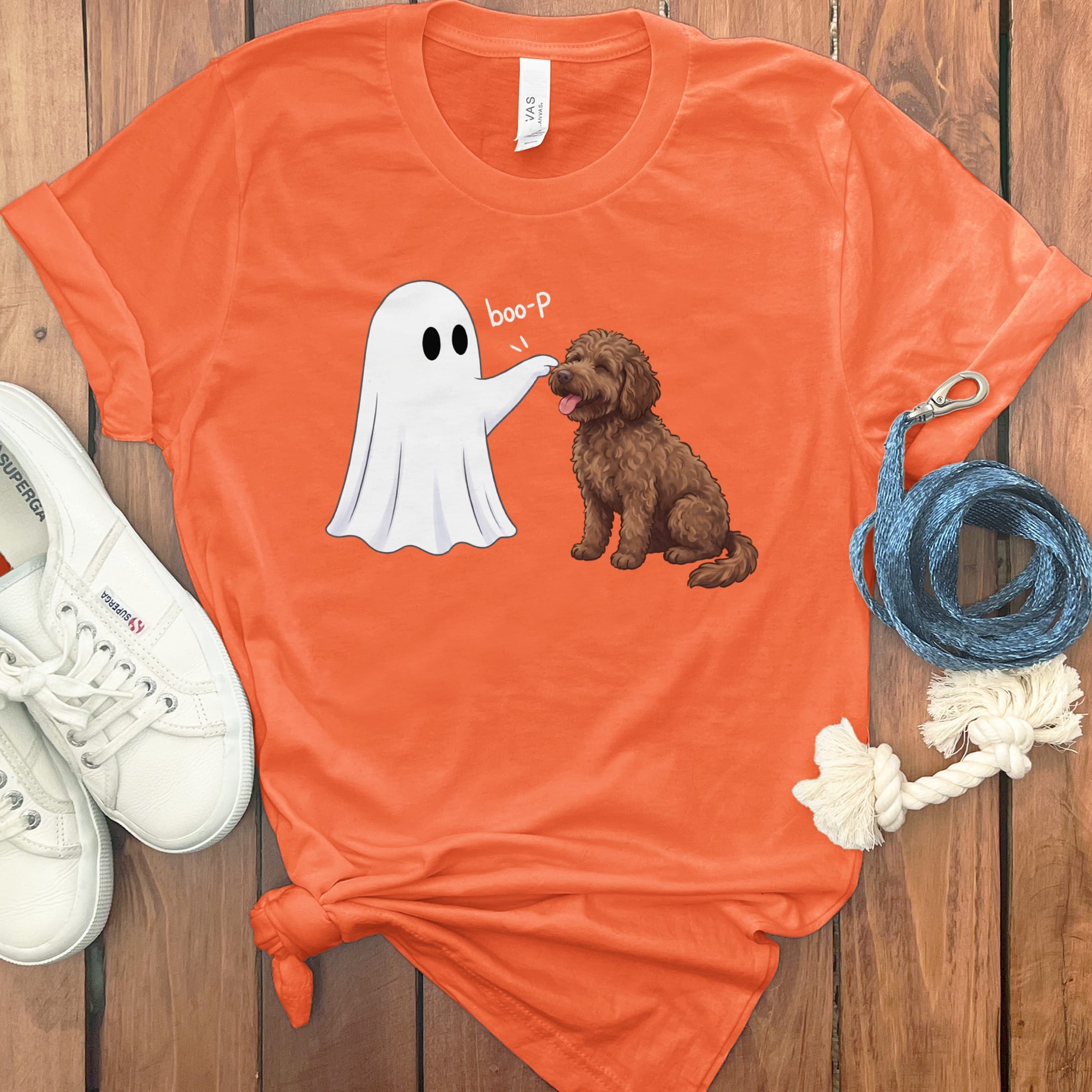 Chocolate Goldendoodle Ghost Boop T-Shirt in S / Orange by Puppy Jo
