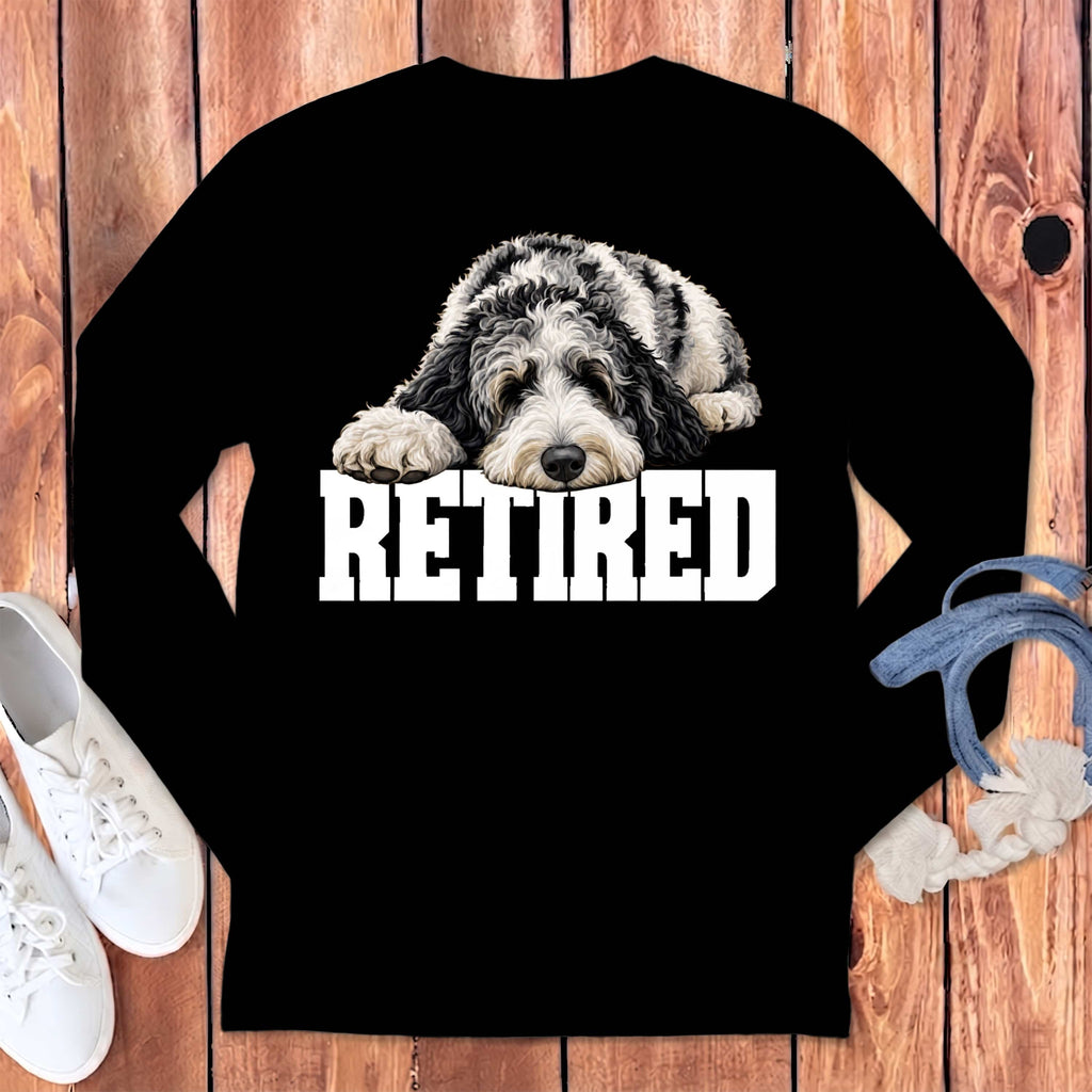 Retired Sleeping Merle Goldendoodle Long Sleeve T-Shirt in Black / S by Puppy Jo