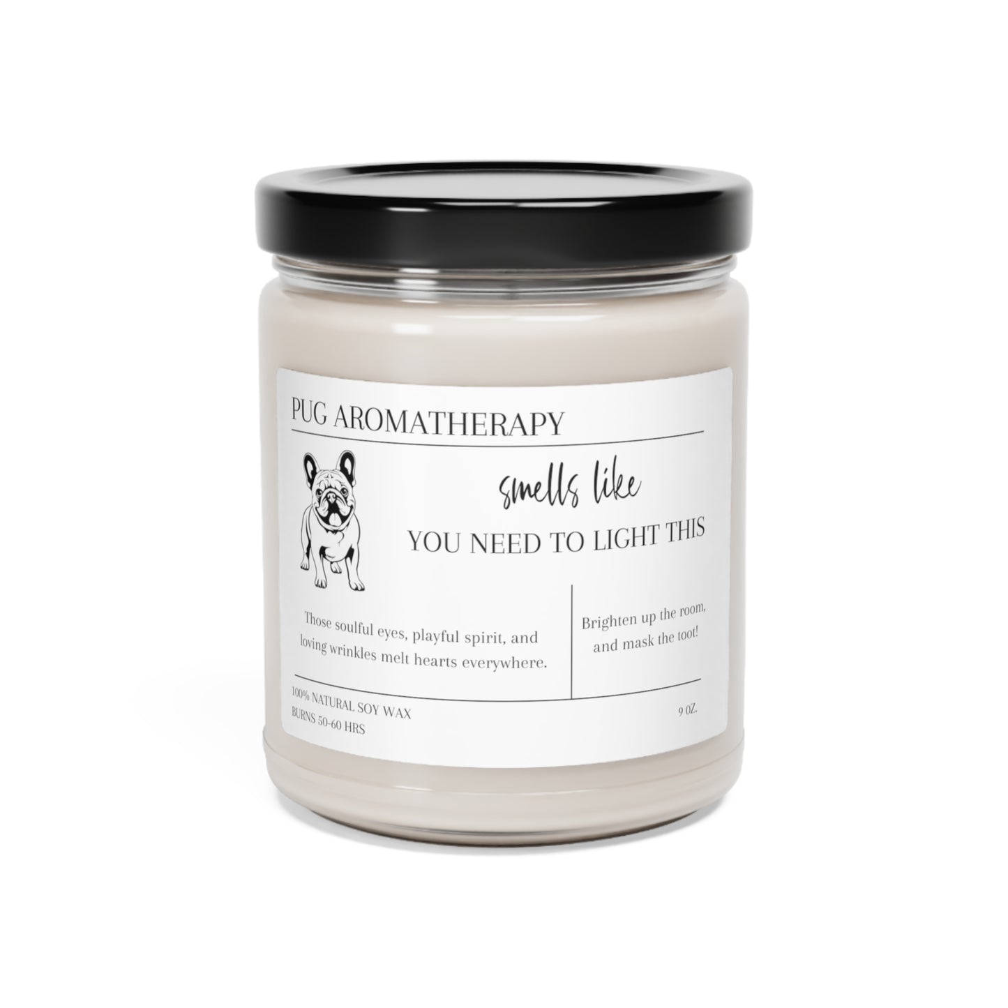 Pug Lover Scented Soy Candle, 9oz - PuppyJo Candle Sea Salt + Orchid / 9oz