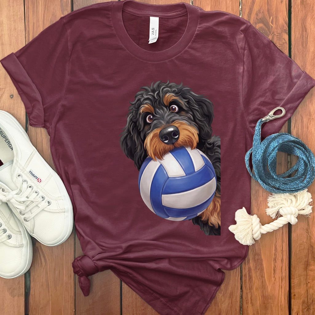 Phantom Goldendoodle Volleyball T-Shirt in Maroon / S by Puppy Jo