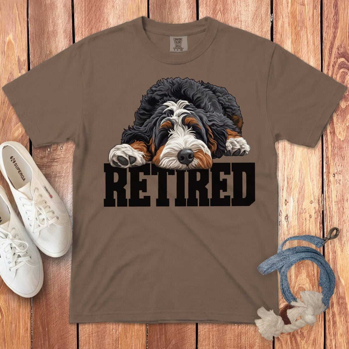 Retired Sleeping Bernedoodle Signature T-Shirt in Espresso / S by Puppy Jo