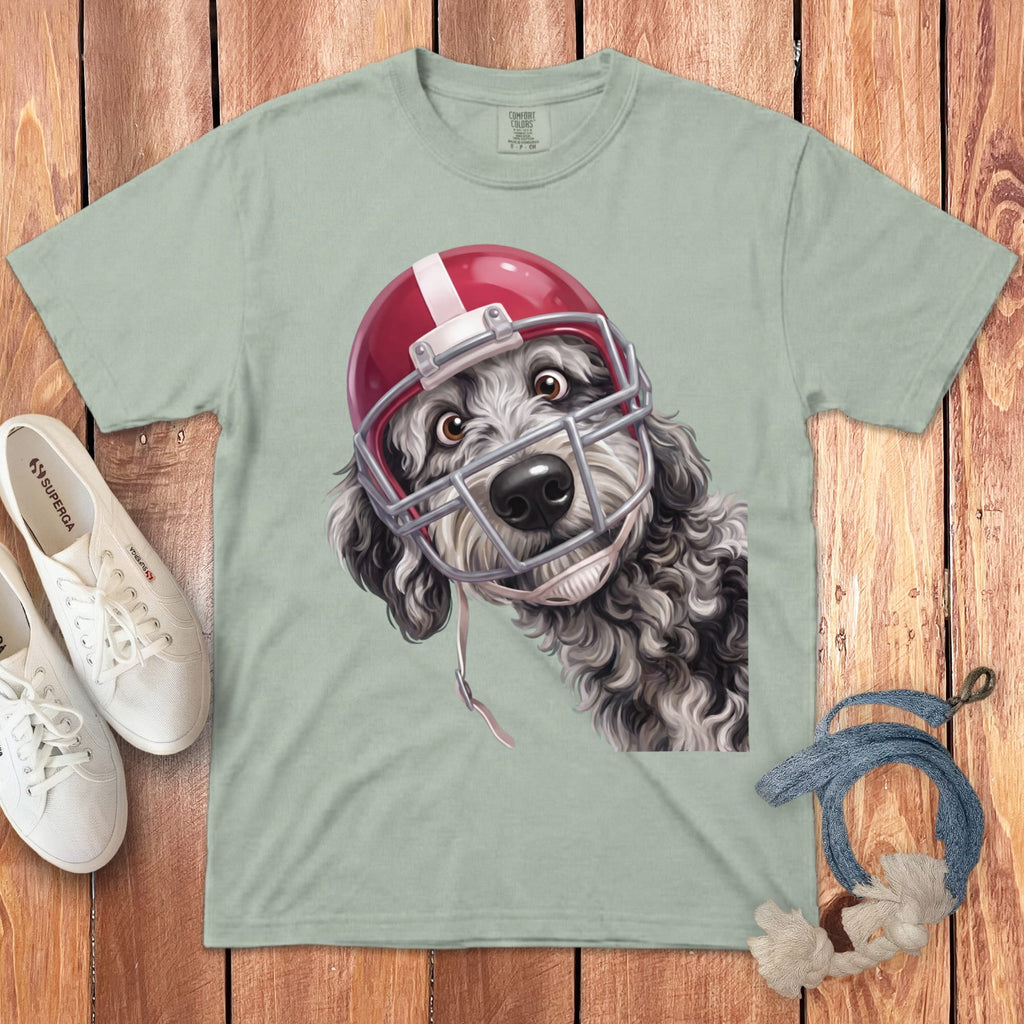 Merle Goldendoodle Football Helmet Signature T-Shirt in Bay / S by Puppy Jo