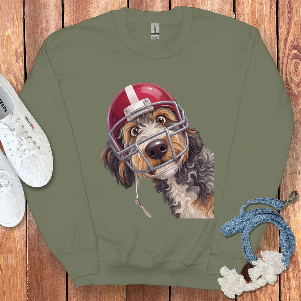 Aussiedoodle Football Helmet Sweatshirt in Military Green / S by Puppy Jo