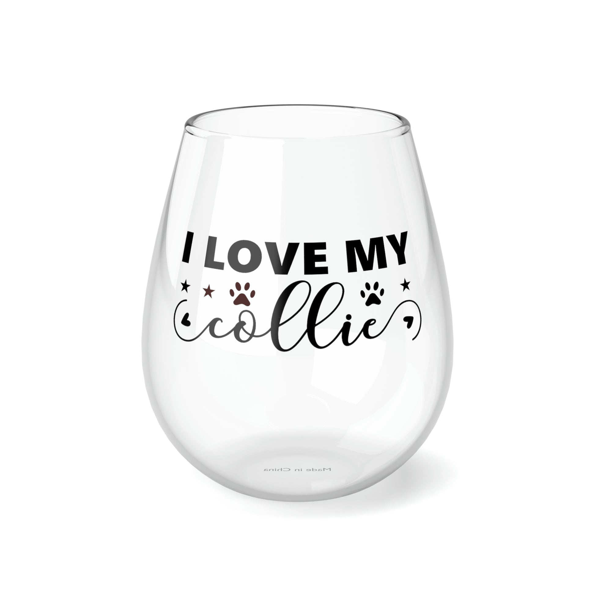 I Love My Collie Stemless Wine Glass - PuppyJo Wine Glass 11.75oz