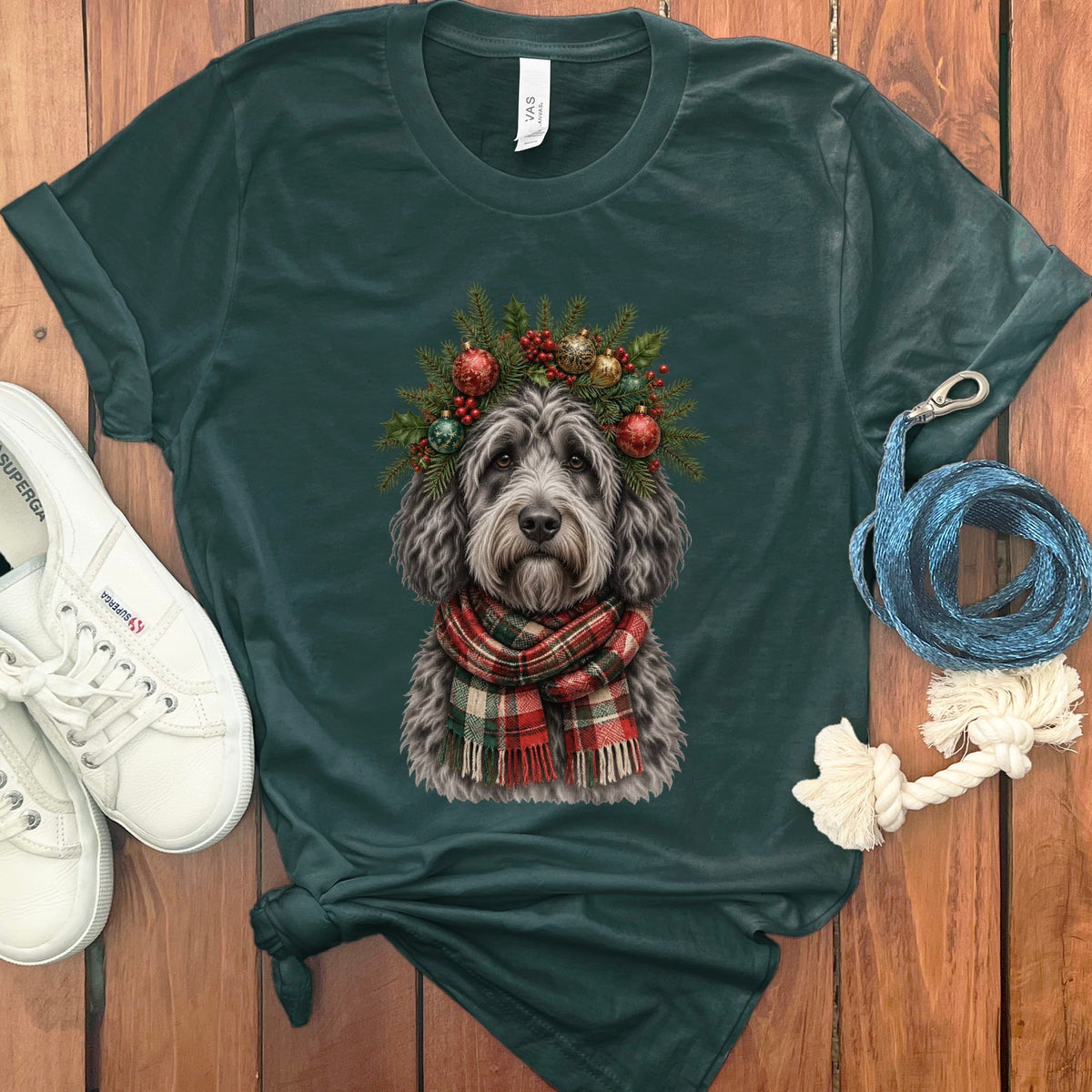 Merle Goldendoodle Holiday Crown T-Shirt in Forest / S by Puppy Jo