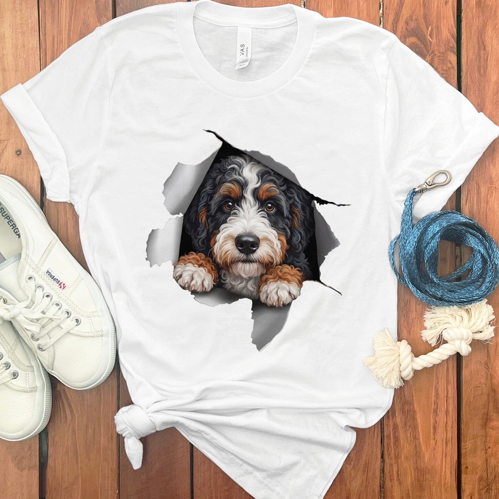 Dog Peeking Through Hole Graphic Print T-shirt